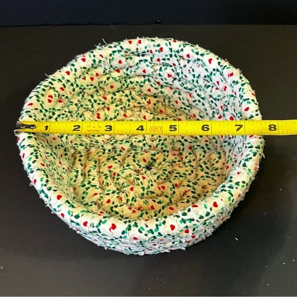 Handmade Coiled Fabric Rope Bowl Basket Christmas White Red Green Holiday Heart